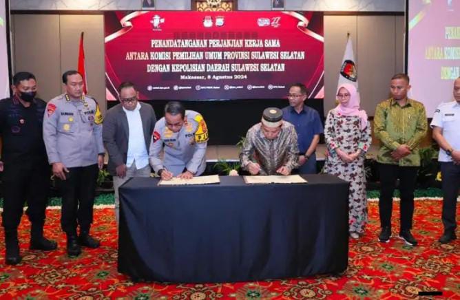 Penadatanganan Perjanjian Kerjasama Antara Komisi Pemilihan Umum Provinsi Sulsel Dengan Ke Polisian Daerah
