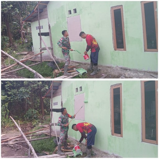 Satgas TMMD ke-126 Kodim 1208/Sambas Laksanakan Pengecatan RTLH