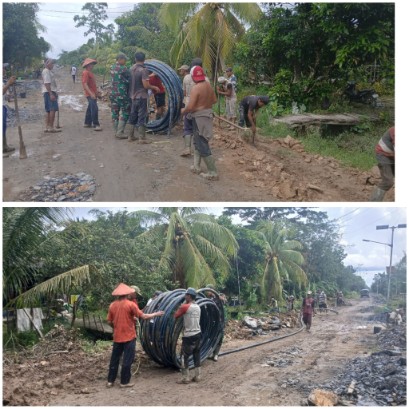 Sumber Air Makin Dekat, Satgas TMMD ke-126 Kodim 1208/Sambas Pasang Paralon PDAM