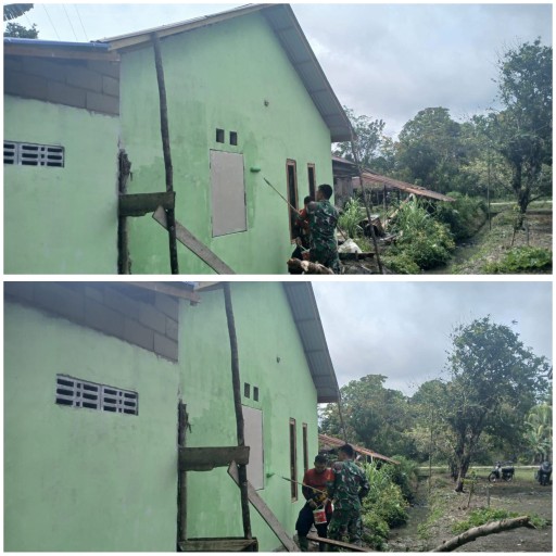 Satgas TMMD ke-126 Kodim 1208/Sambas Laksanakan Pengecetan RTLH Milik Pak Mintoni